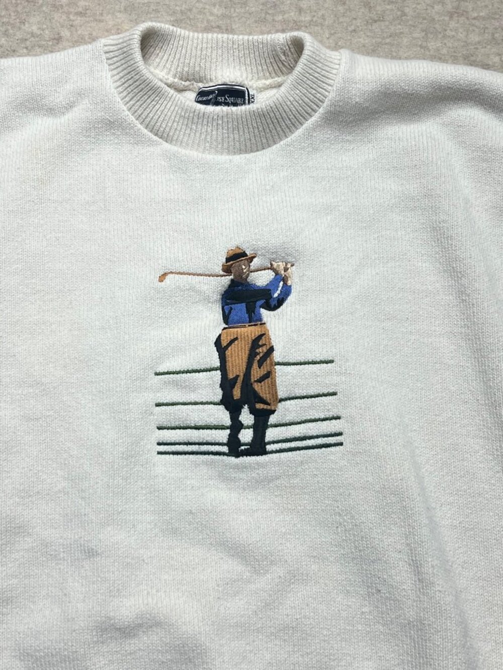 Vintage 90's Court House Square White Knit Crewneck Golf Sweater Men's Size XXL - Picture 3 of 10